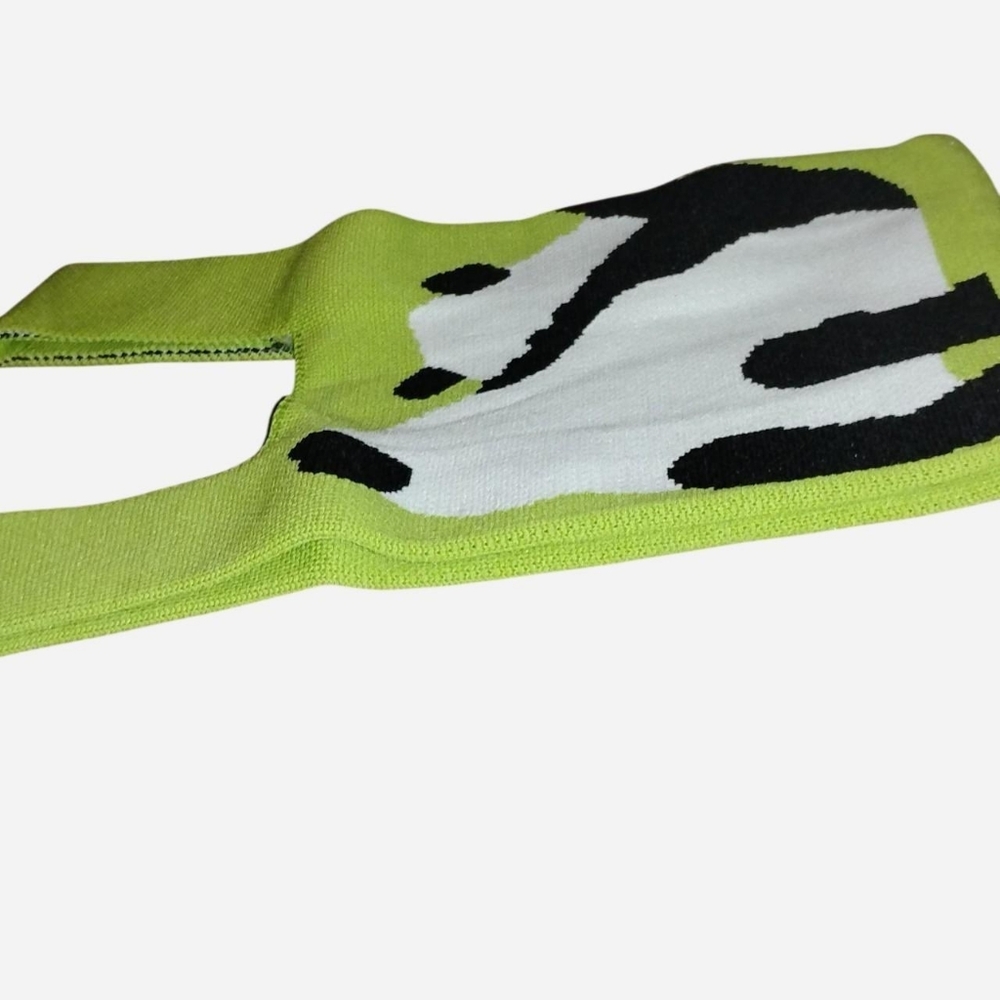 Modern Knit Panda Mini Knot Bag – Lime Green & Black/White Jacquard Tote - Picture 6 of 6